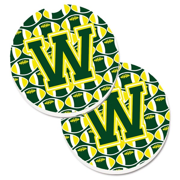 Carolines Treasures Letter W Football Green and Yellow Set of 2 Cup Holder Car Coaster CJ1075-WCARC - main
